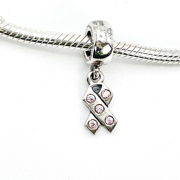 Pandora Authentic .925 ALE Sterling Silver Breast Cancer Ribbon Charm Pink - Picture 1 of 7